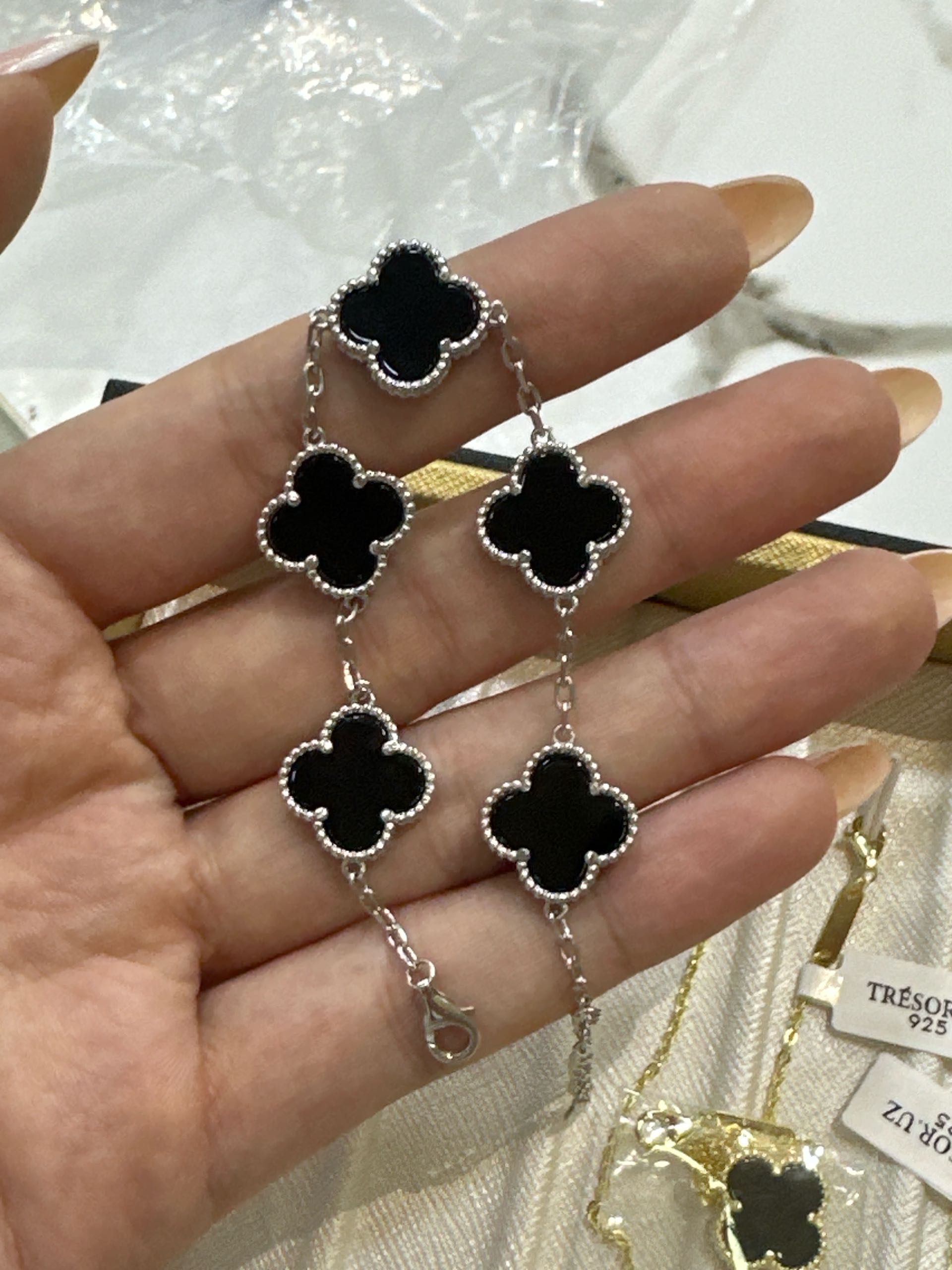 браслет Ван клиф5 чорный/серебро