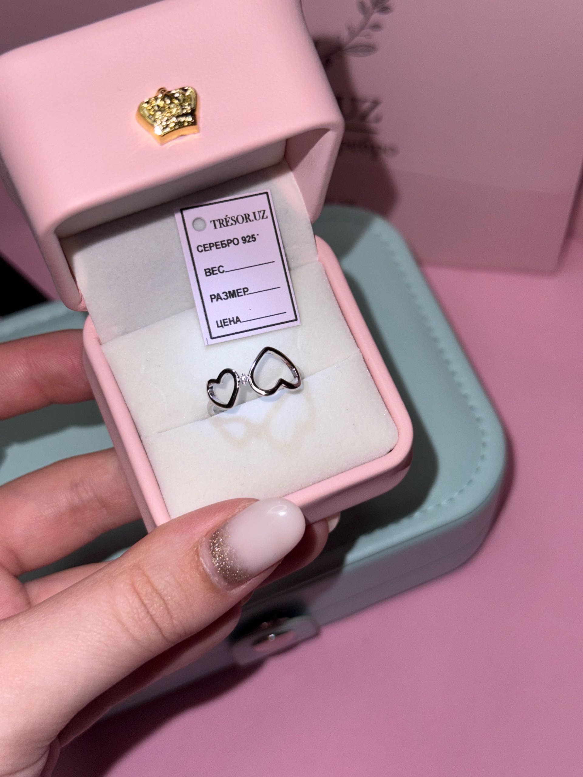 кольцо сердечки тонкое / 17