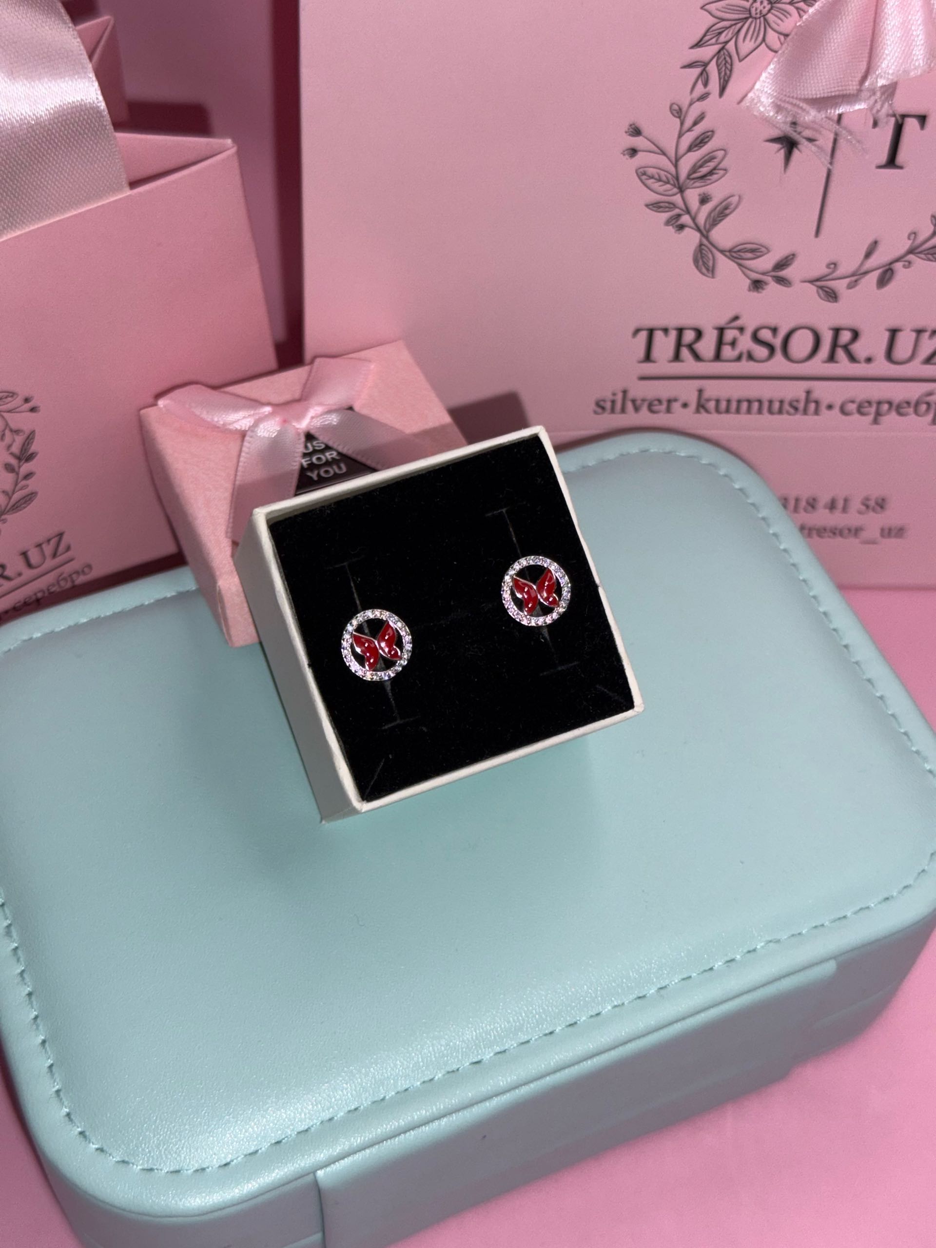 серьги с263 детские бабочки голубые белые