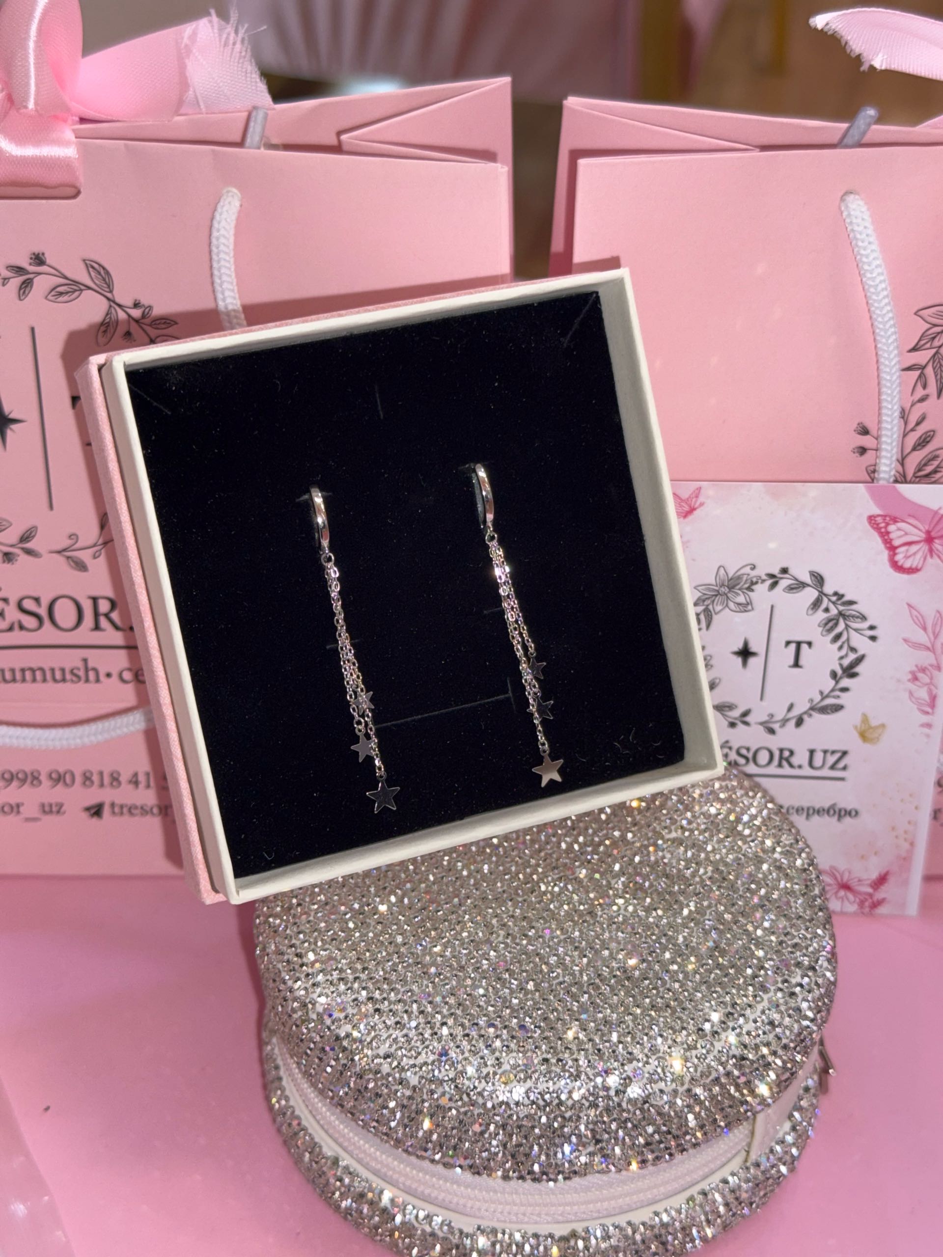 серьги с280  висячие звездочки