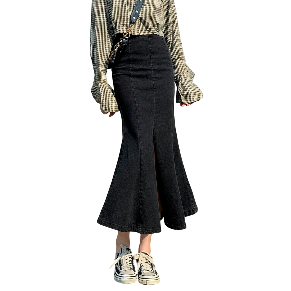 Юбка джинсовая длинная с вырезом 