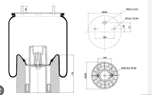Пневмоподушка c стаканом ALTON A1.04157.PP04