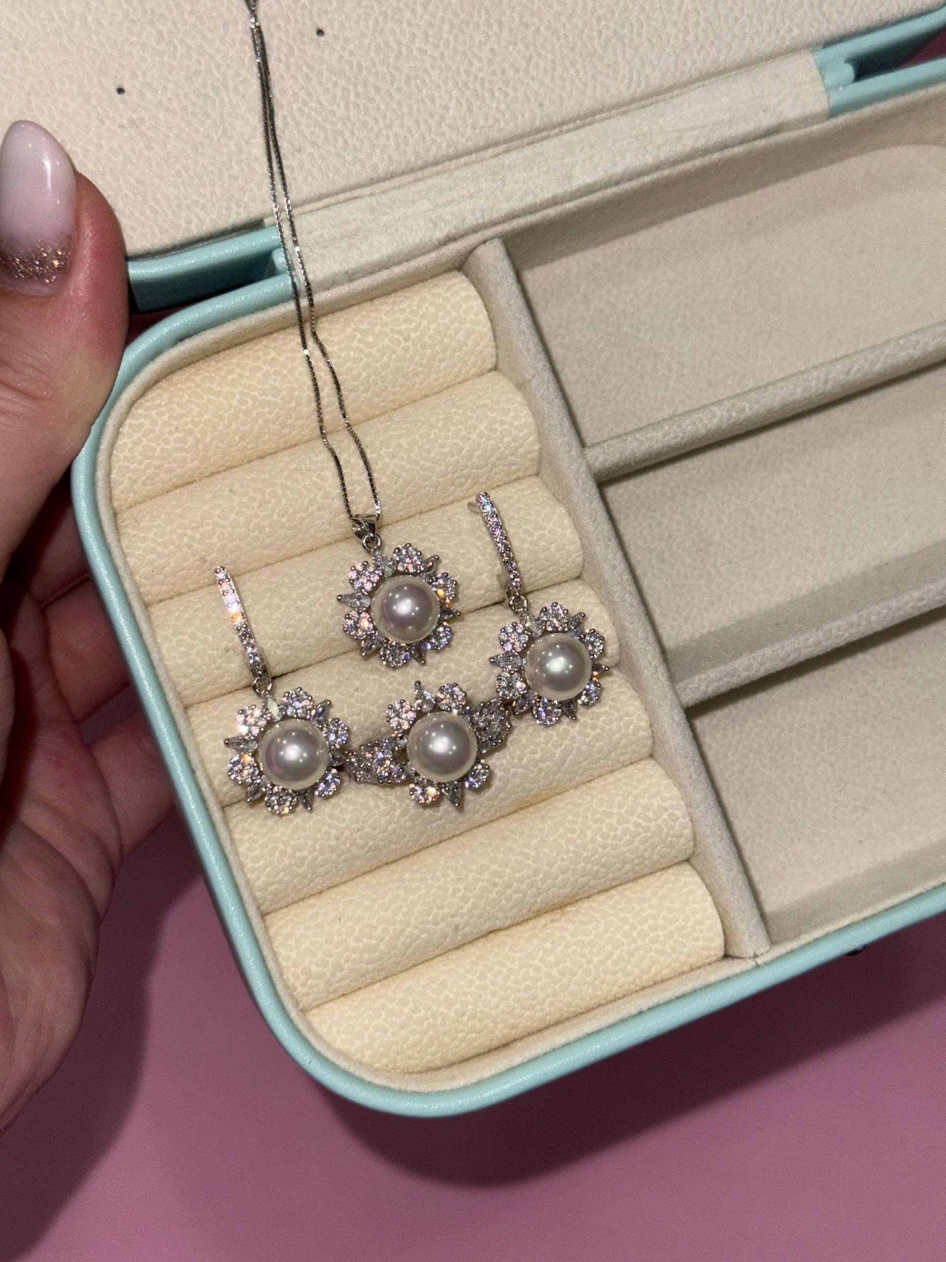 комплект искусственный жемчуг с цветами