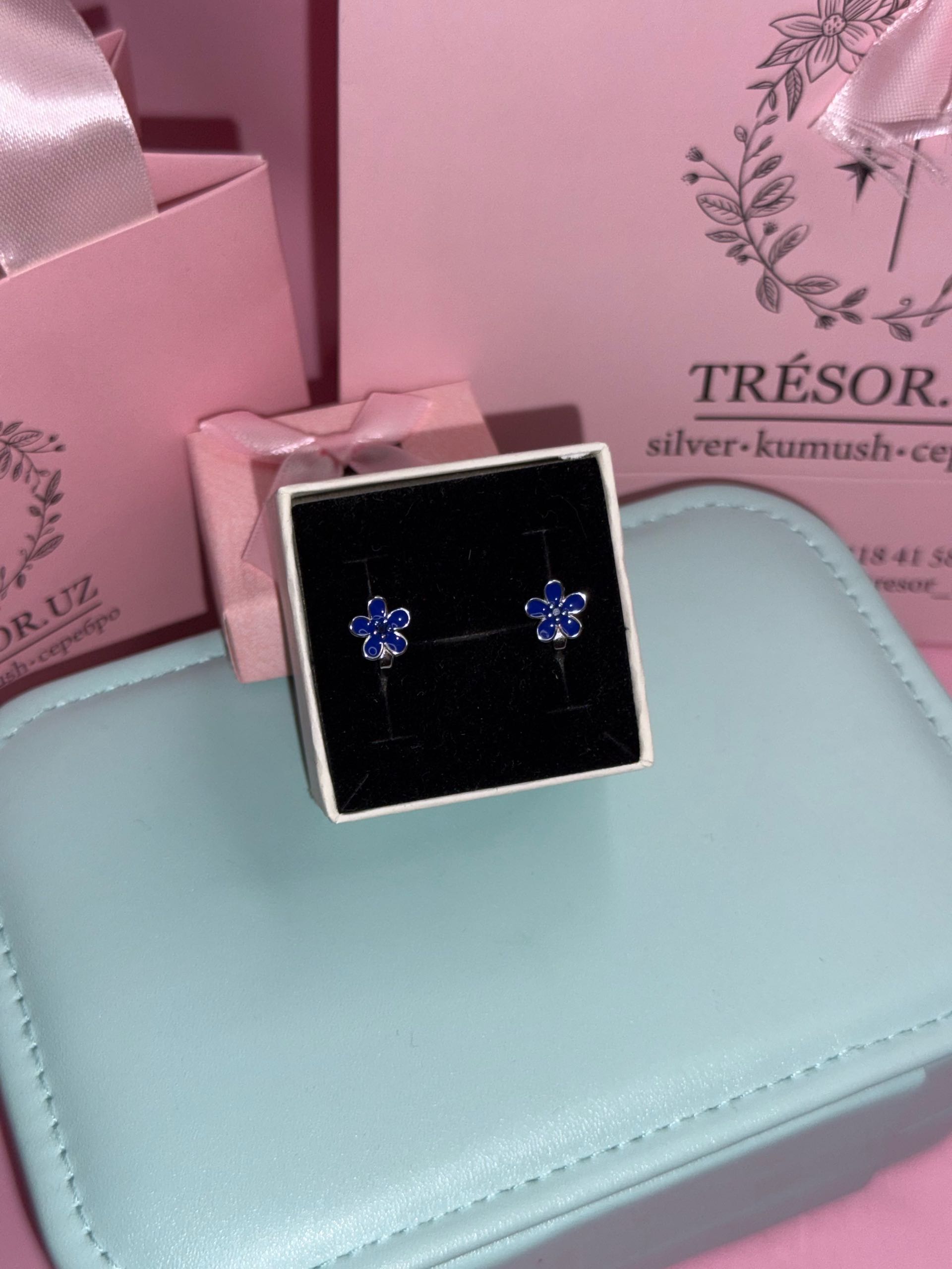 серьги с265 детские цветочки индиго
