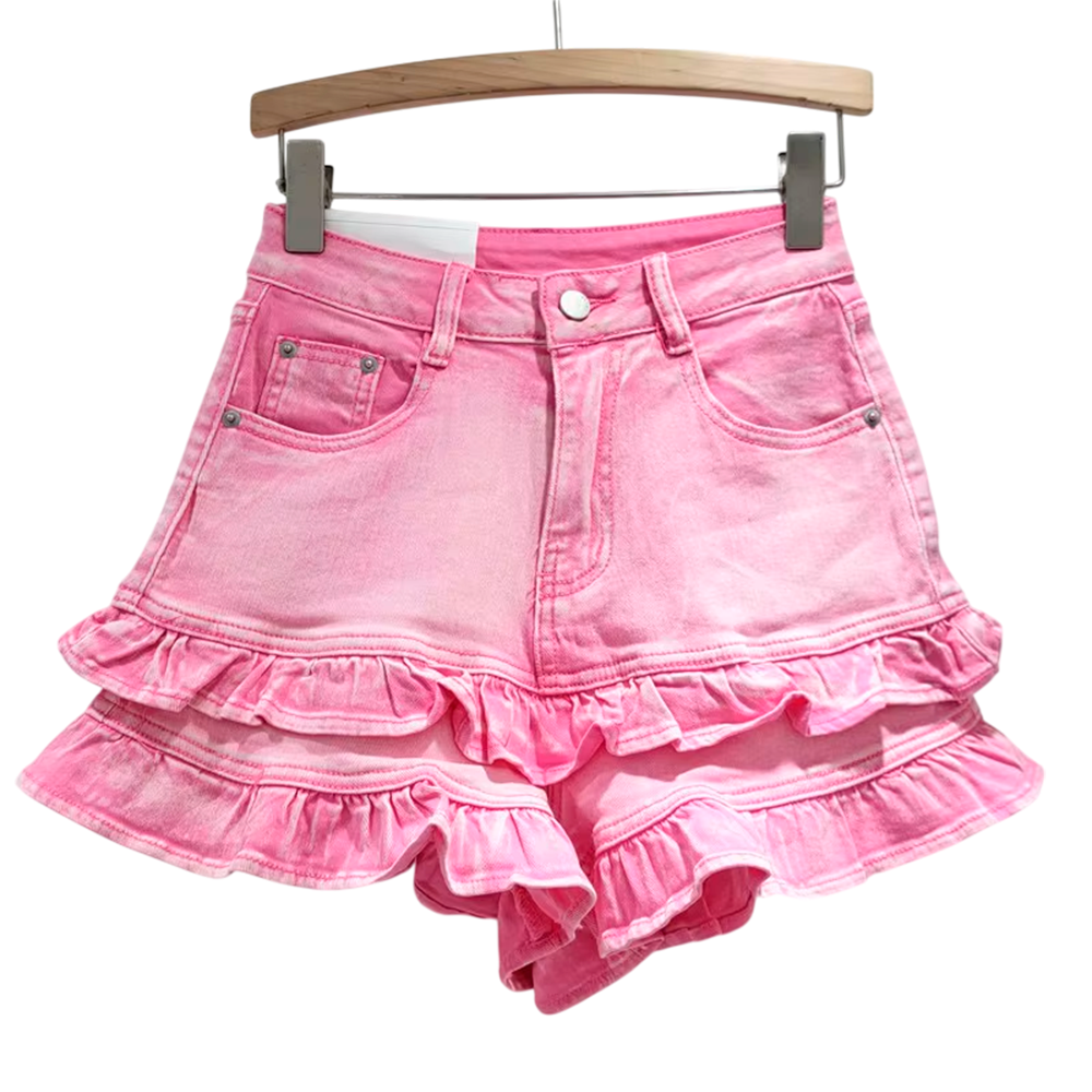 Шорты джинсовые короткие с воланами 