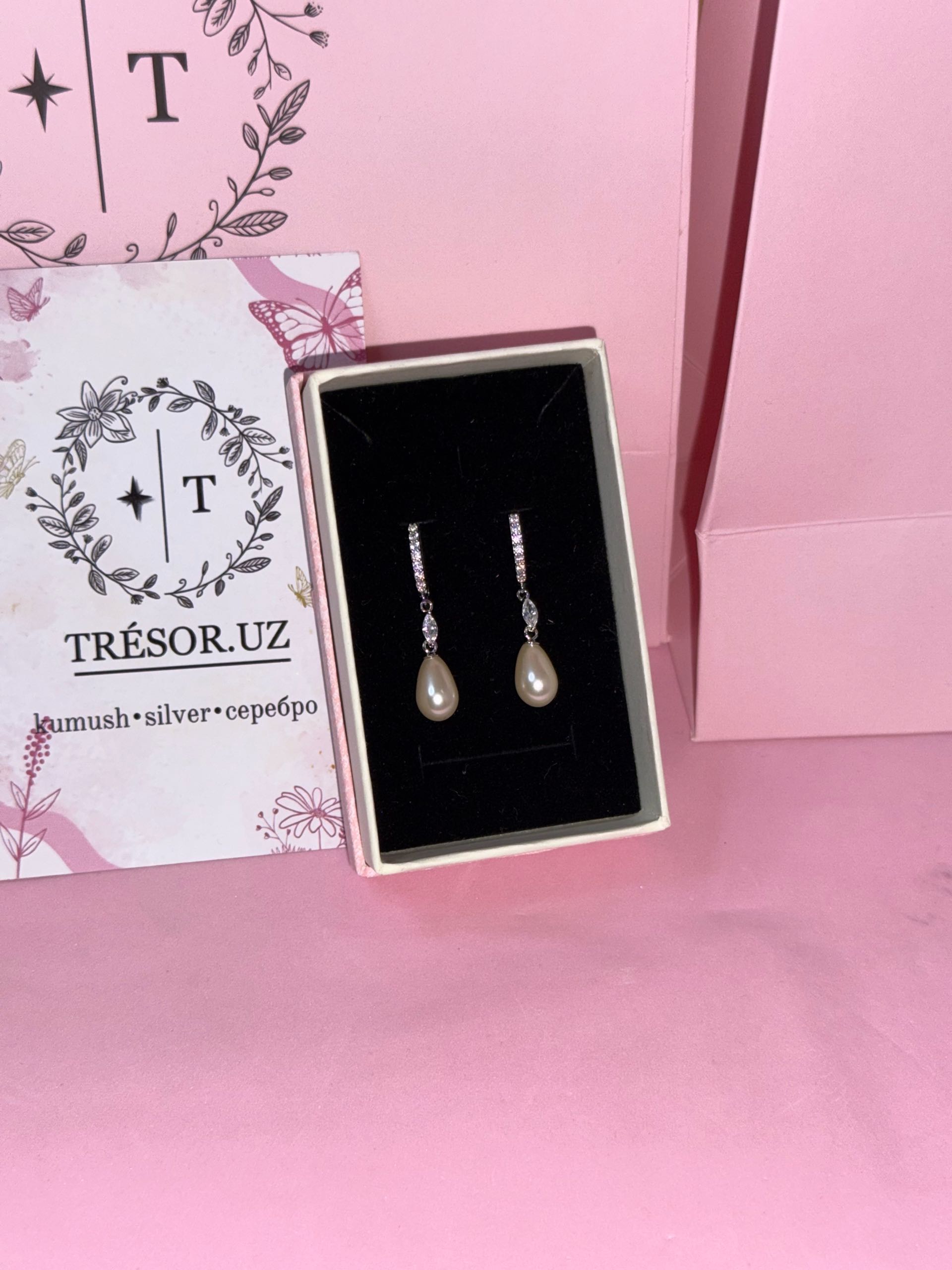 серьги  с искусственным жемчугом