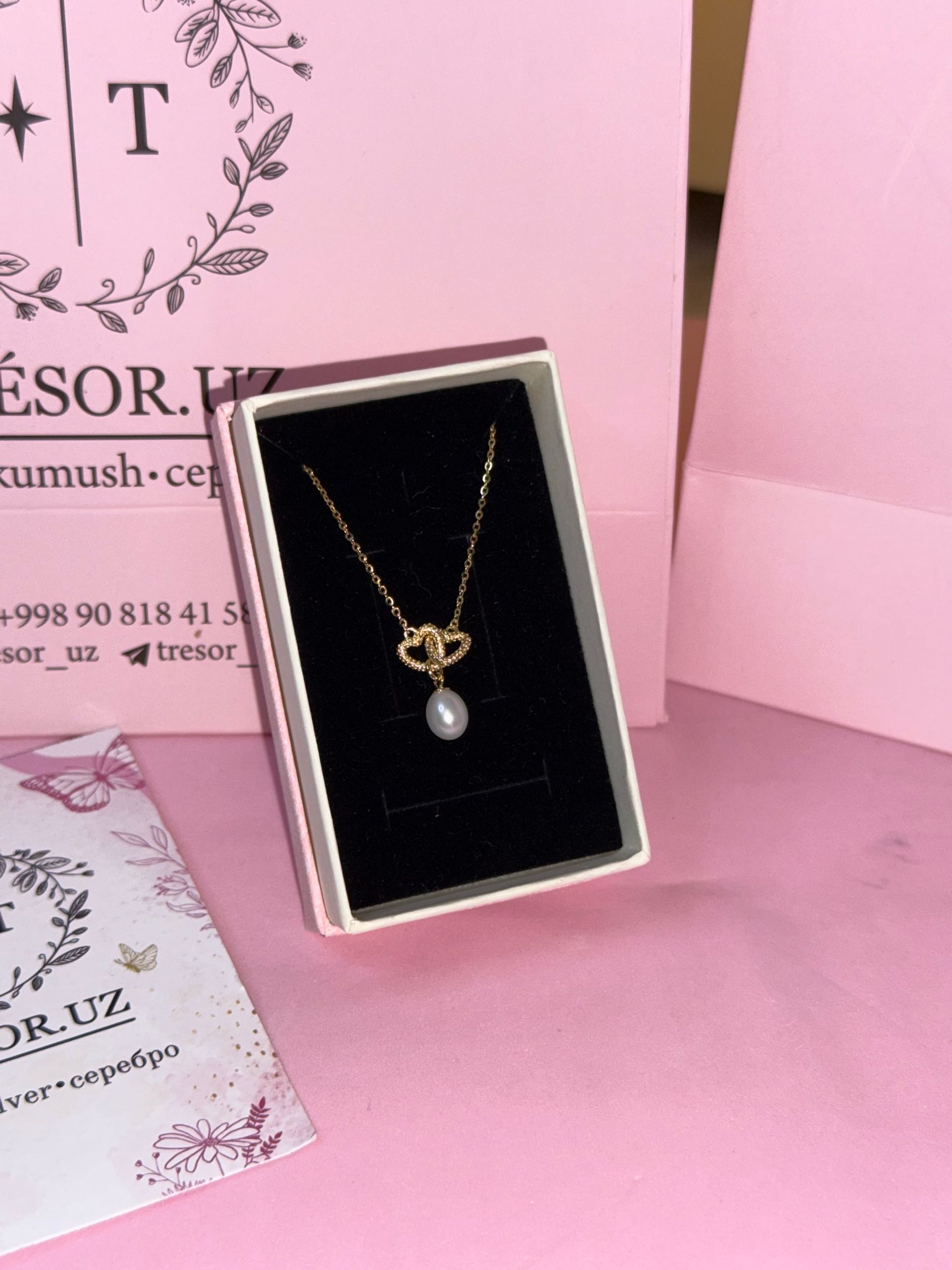 подвеска сердечки с нат жемчугом с золотым напылением